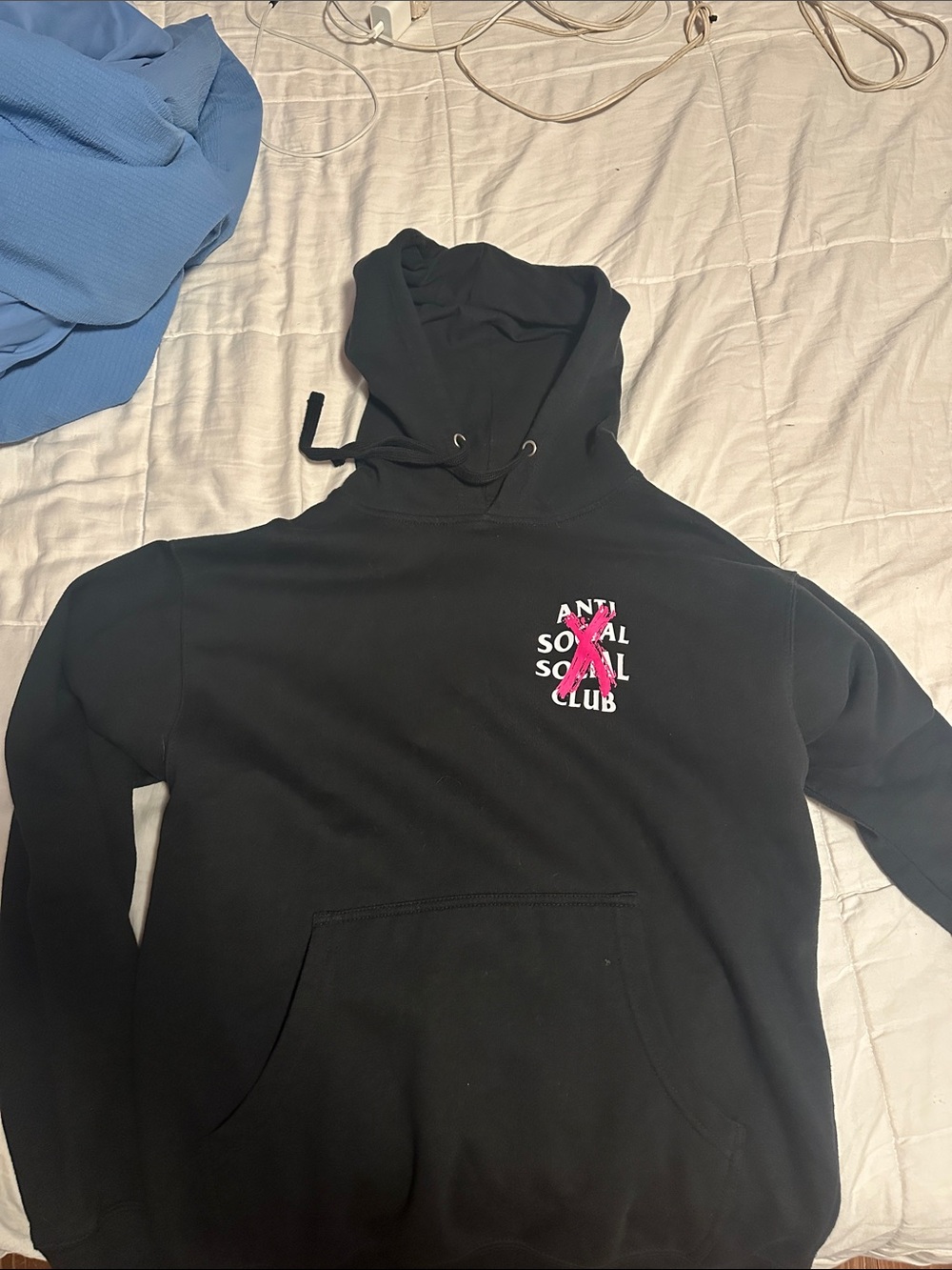 Anti Social Social Club Black Hoodie with Pink Ribbon Chest Logo